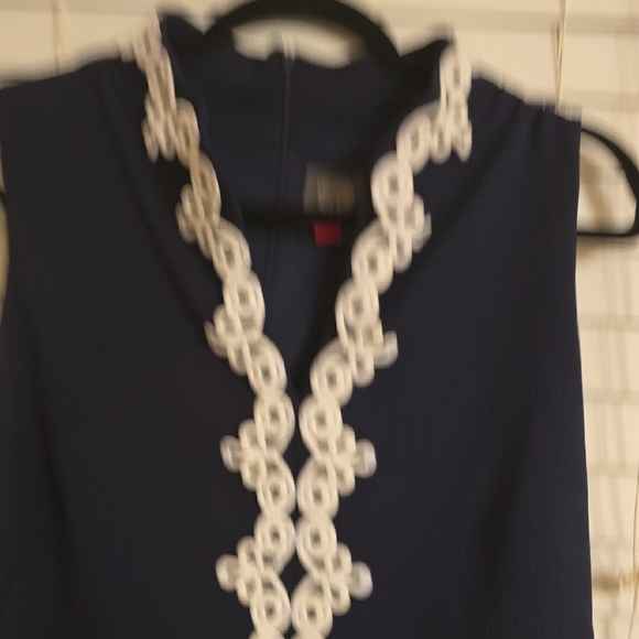 Vince Camuto Black and White Sleeveless Mock Neck Mini Dress - Picture 3 of 11